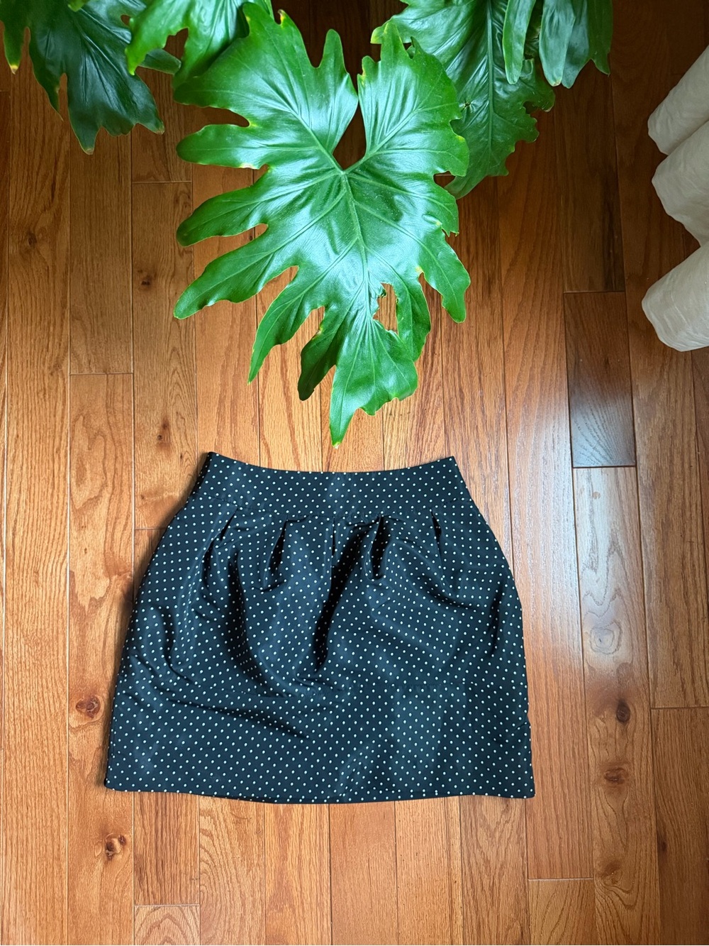 Zara Black Skirt with White Polka Dots - A-Line Mini